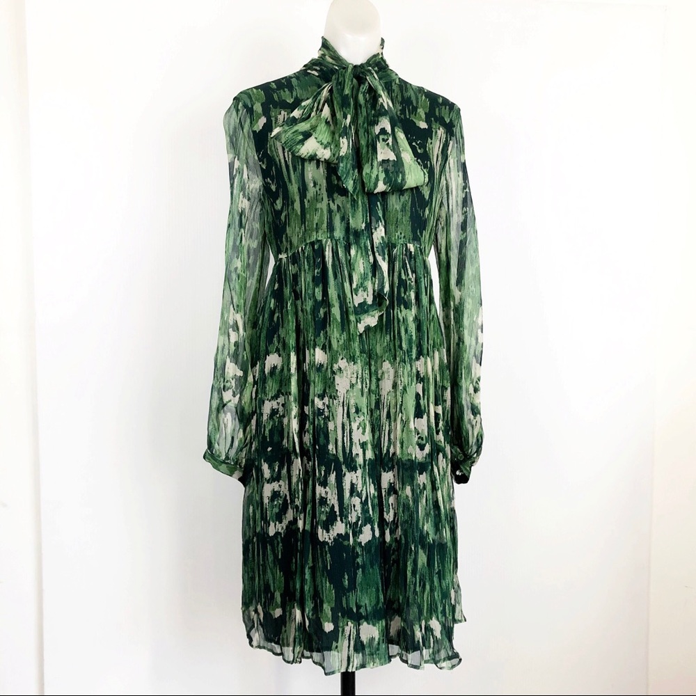 Zara woman 100% silk dress watercolor tie front
